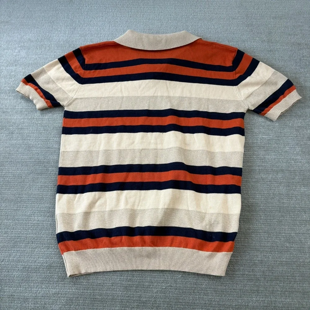 Oxknit Polo Sweater Men S Striped Beige Blue Striped Collar Retro 70s Knit